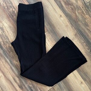 Zara Midnight Black Textured Flared Trousers. Size L.